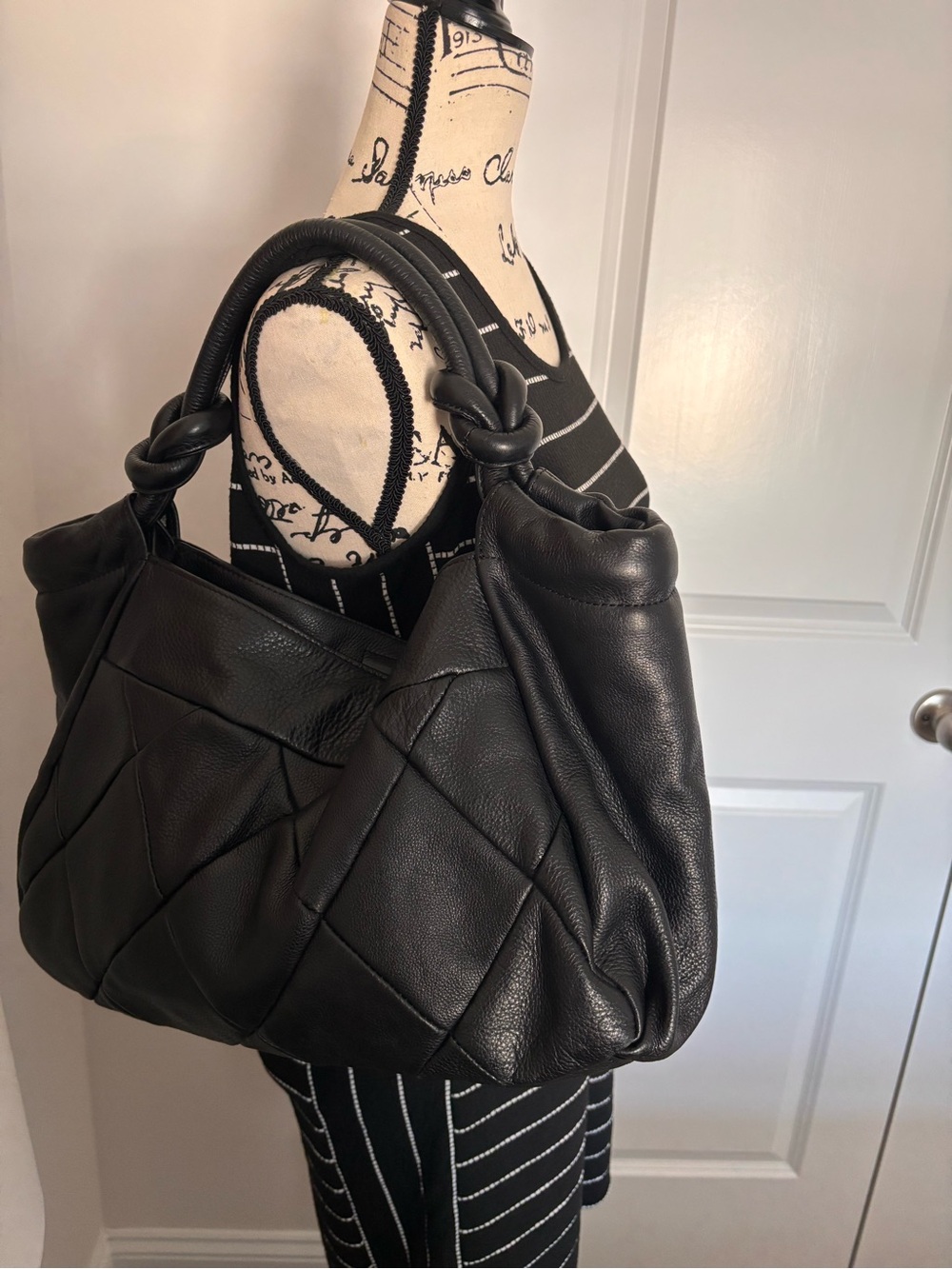 Versani Black Quilted Shoulder Bag with Knotted Handle